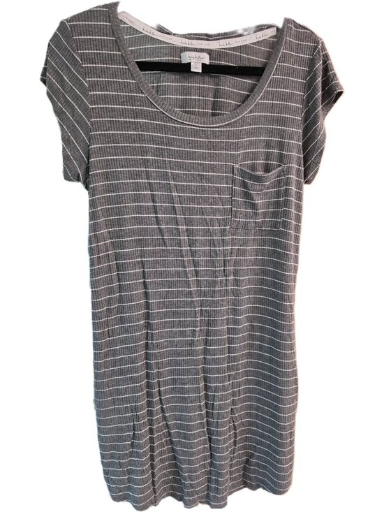 Nicole Miller Other - Nicole Miller NY Pajama Dress Large Gray White Striped Ribbed Sleep Shirt Tunic